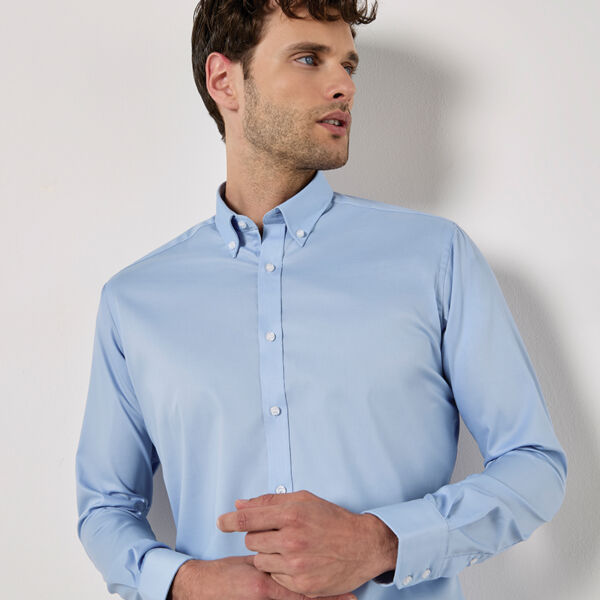 Kustom Kit Slim Fit Stretch Long Sleeve Oxford Shirt Thumbnail